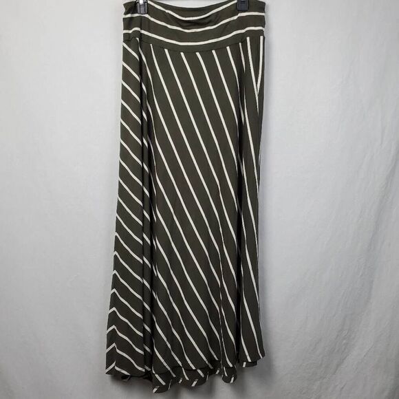Christopher & Banks Large Green Stripe Maxi Skirt - Picture 2 of 6
